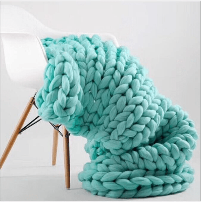 Aqua / 50 x 50 cm Plaid Grosse Maille Turquoise