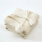 Beige / 110 x 150 cm Plaid Pompon