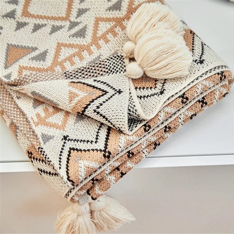 Beige / 127 x 152 cm Plaid Ethnique Indien