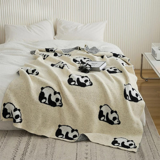 Beige / 130 x 160 cm Plaid Motif Panda