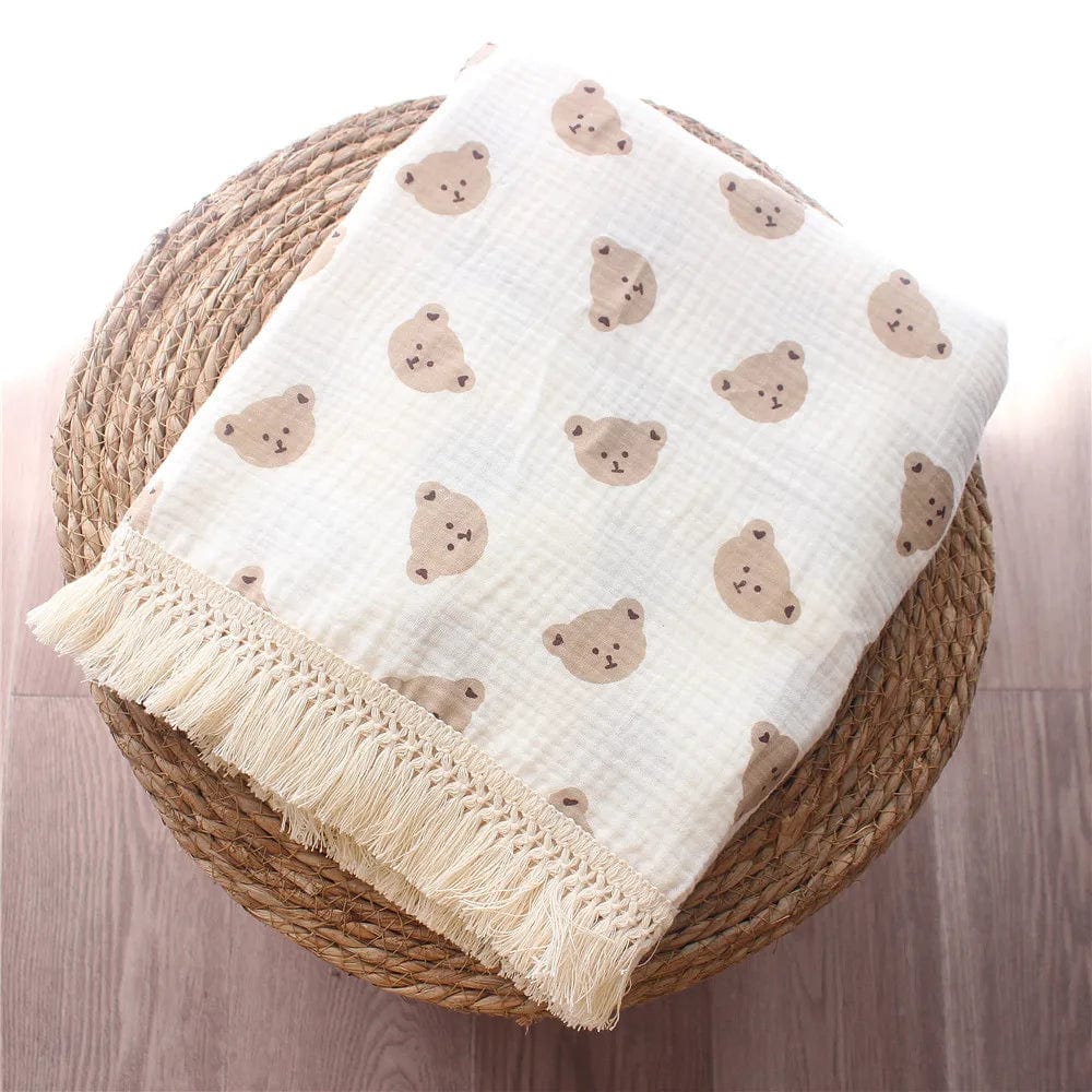 Blanc / 80 x 65 cm Plaid Bébé Coton Gaufre