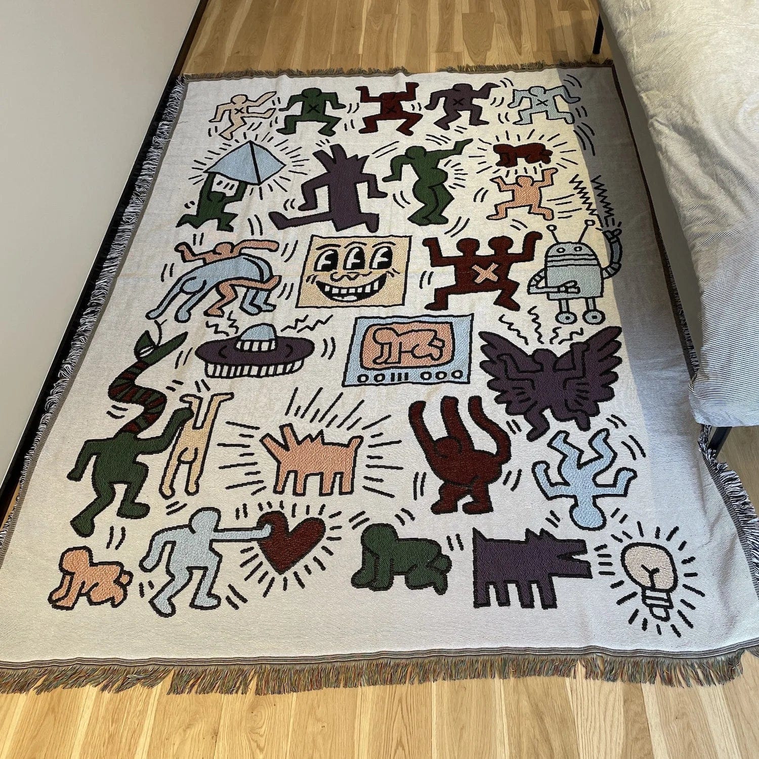 Blanc / 90 x 90 cm Plaid Keith Haring