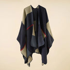 Bleu Marine Plaid Poncho Adulte