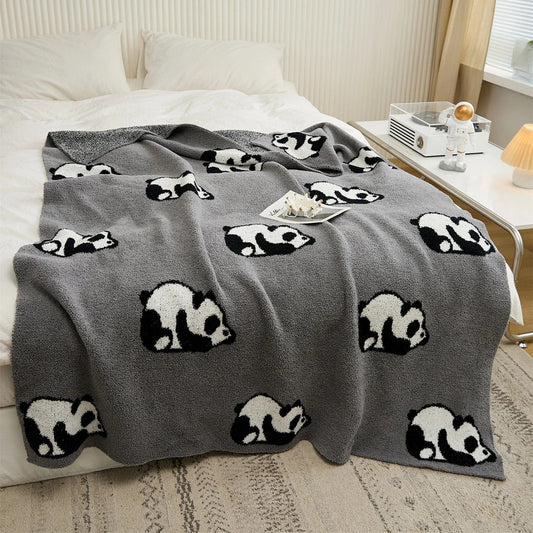 Gris Foncé / 130 x 160 cm Plaid Motif Panda