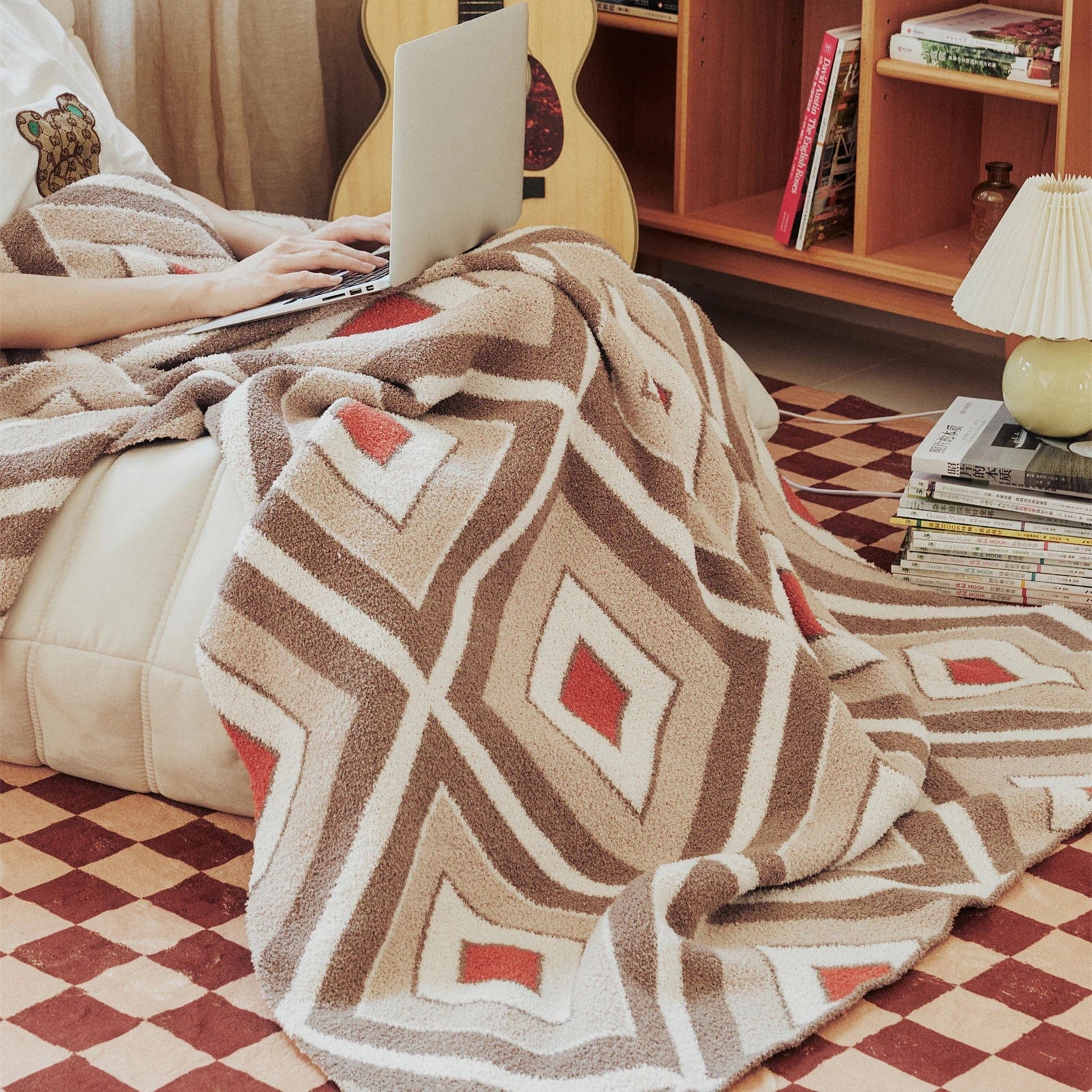 #Plaid Beige et Terracotta khaki / 130x160cm