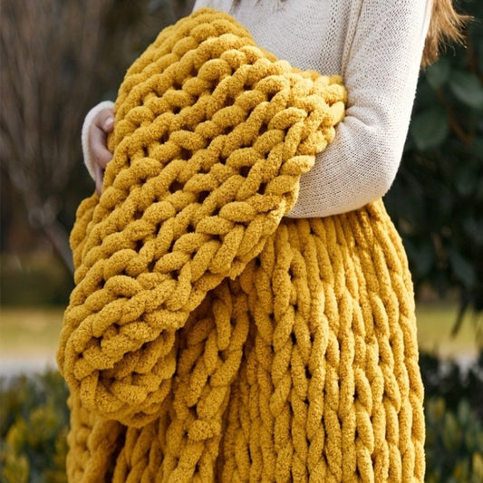 Plaid Grosse Maille Jaune Moutarde