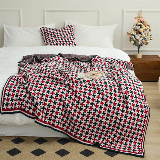 Rouge / 130 x 160 cm Plaid Pied de Poule XXL