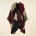 Charger l'image dans la visionneuse de la galerie, Rouge Bordeaux Plaid Poncho Adulte
