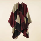 Rouge Bordeaux Plaid Poncho Adulte