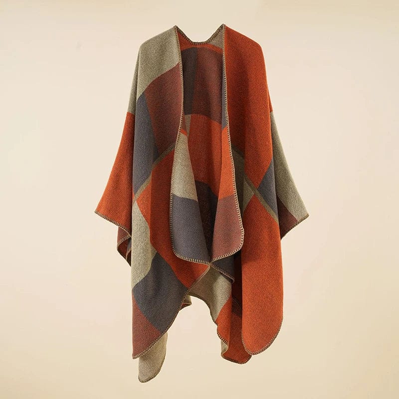 Tangerine Plaid Poncho Adulte