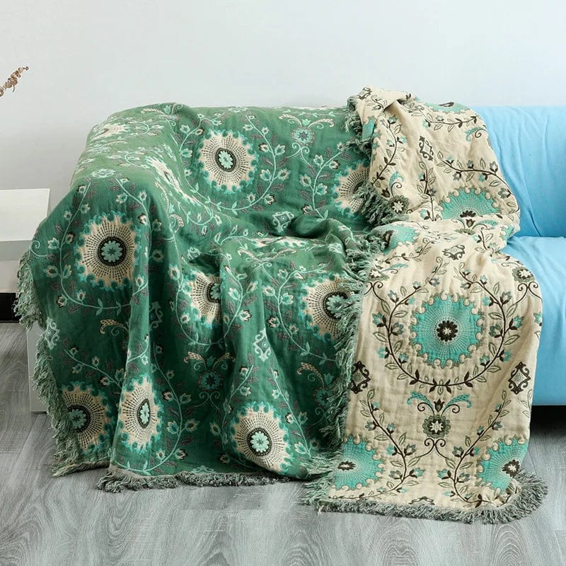 Vert / 230 x 250 cm Plaid Double Gaze de Coton